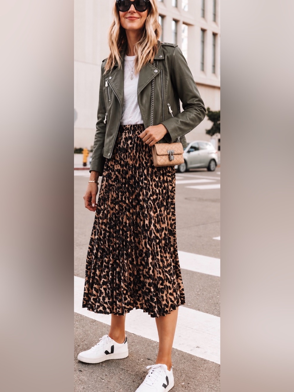 Pleated Leopard Print Midi Skirt - Brown